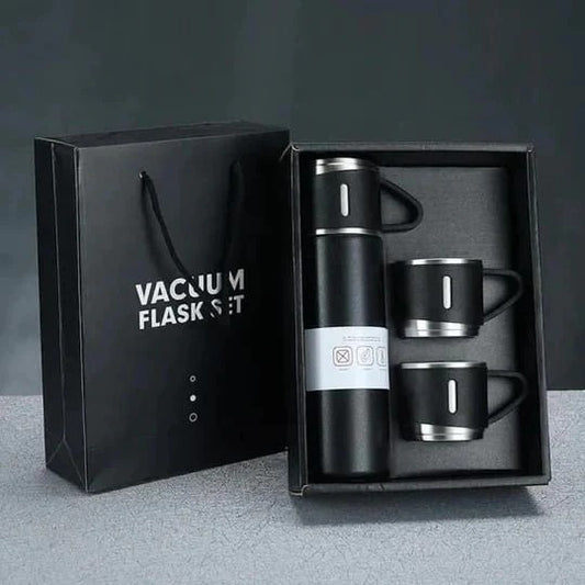 Stainless Steel Vacuum Flask Set – 500ml Insulated Bottle with 3 Cups